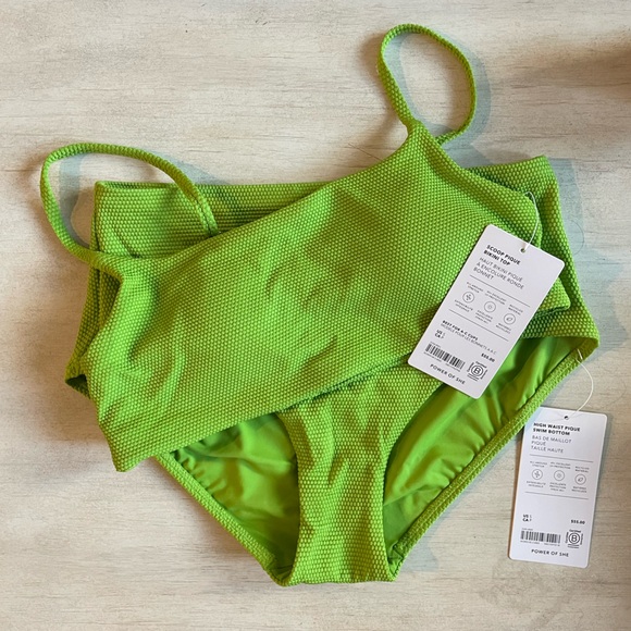 Athleta Scoop Pique Swimsuit brat green - Picture 1 of 4